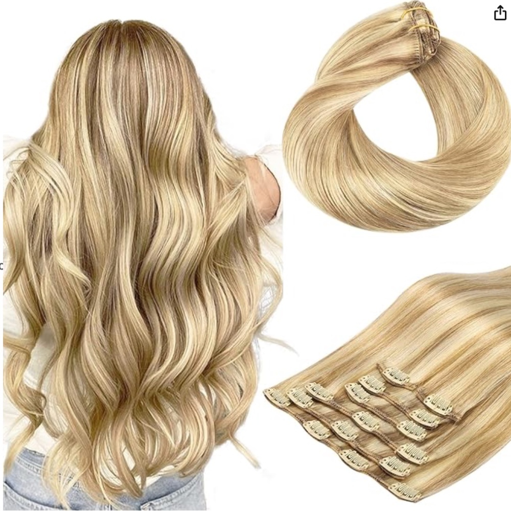 Hotbanana 22” Clip In Human Hair Extensions Light Blonde Balayage 7pc (Worn 2x)